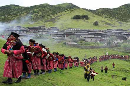 people walkinf in red outfit