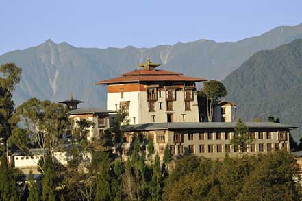 dzong surround by green trees
