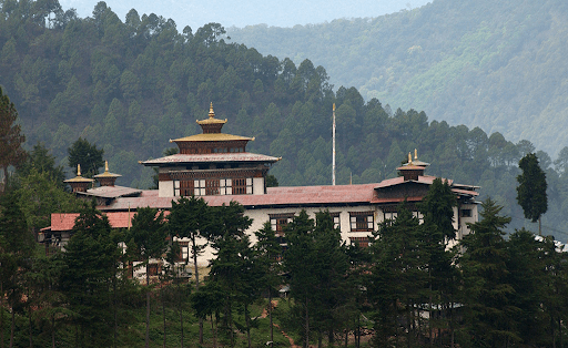 Dzong covered by trees